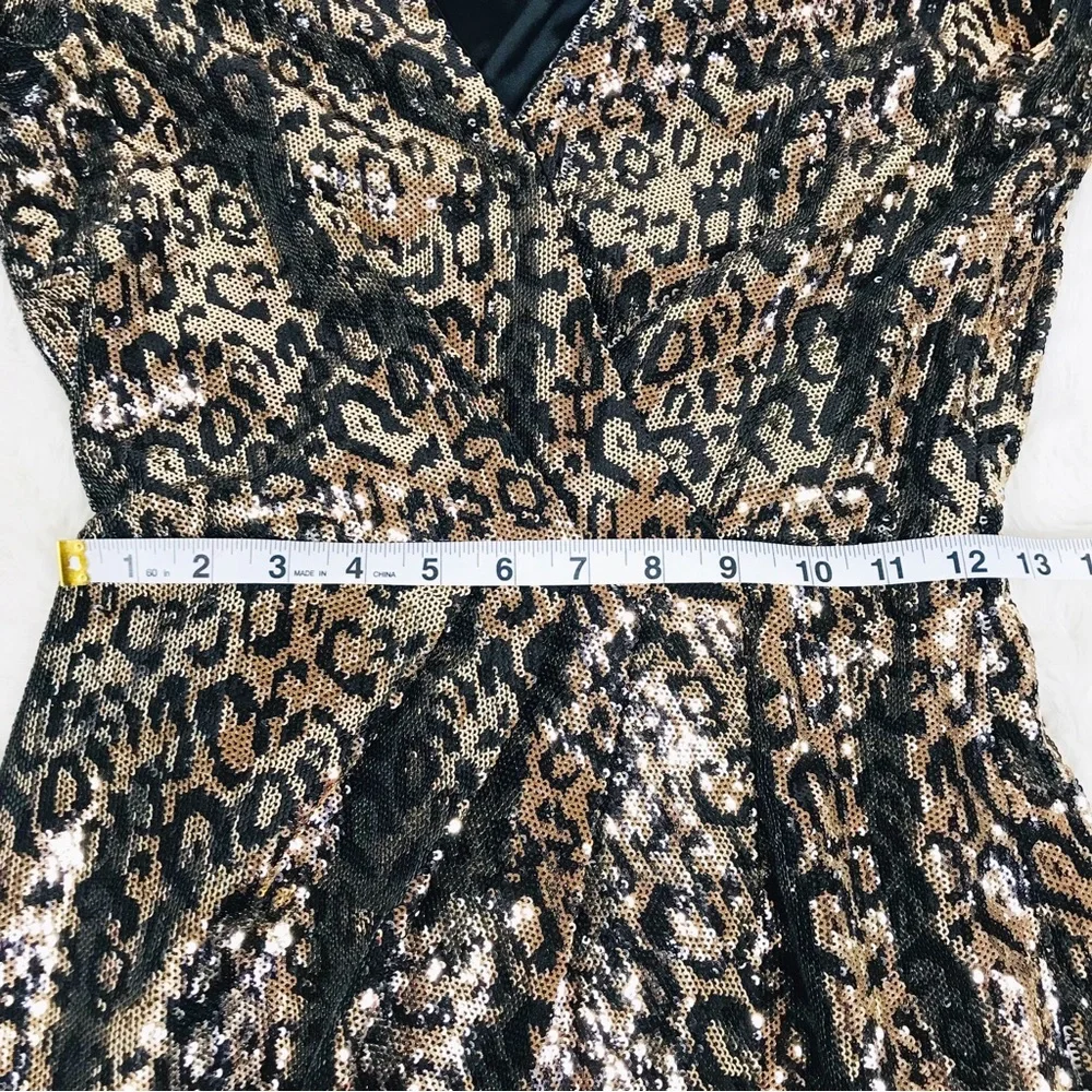 ASTR Selene Leopard Print Sequin Mini Dress Gold Black Wrap Mobwife‎ Size Small